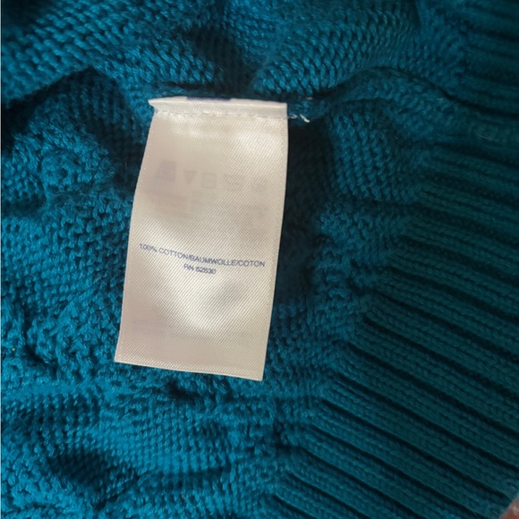 Men’s Lands’ End Heavy Fisherman Cable Knit Teal Sweater Size Medium Tall - Picture 3 of 4